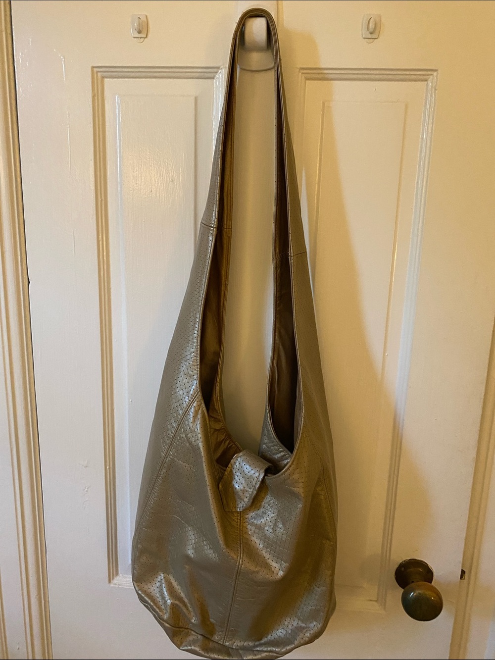 Metallic Taupe Leather Hobo Bag with Knot Detail - Picture 1 of 5